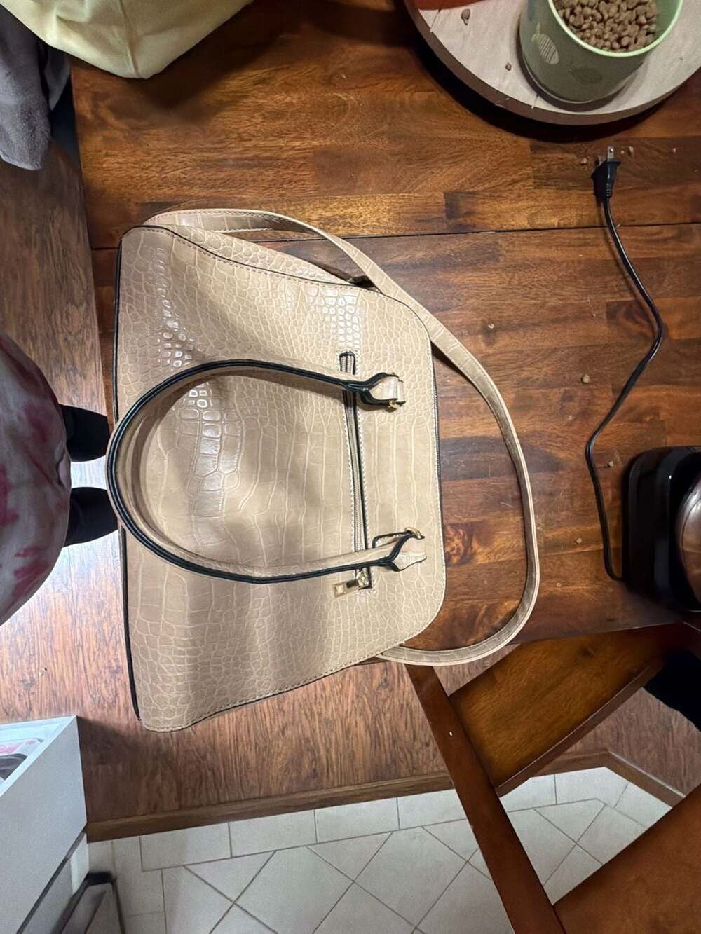 JustFab Beige Crocodile Embossed Satchel Handbag With Tassel